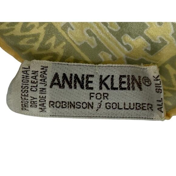 VTG ANNE KLEIN for ROBINSON & GOLLUBER Silk Scarf Yellow/Grey 44x12 Japan - Picture 4 of 6